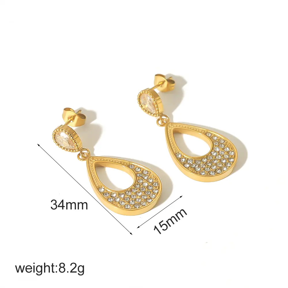 1 Pair  Luxurious Retro Style  Droplet Shape Stainless Steel 18K Gold Plated Inlay Rhinestone Women's Drop Earrings h5 Picture2